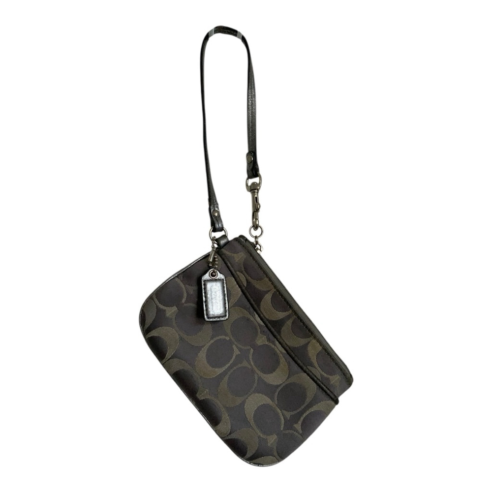 Coach Signature Canvas Wristlet Brown Black